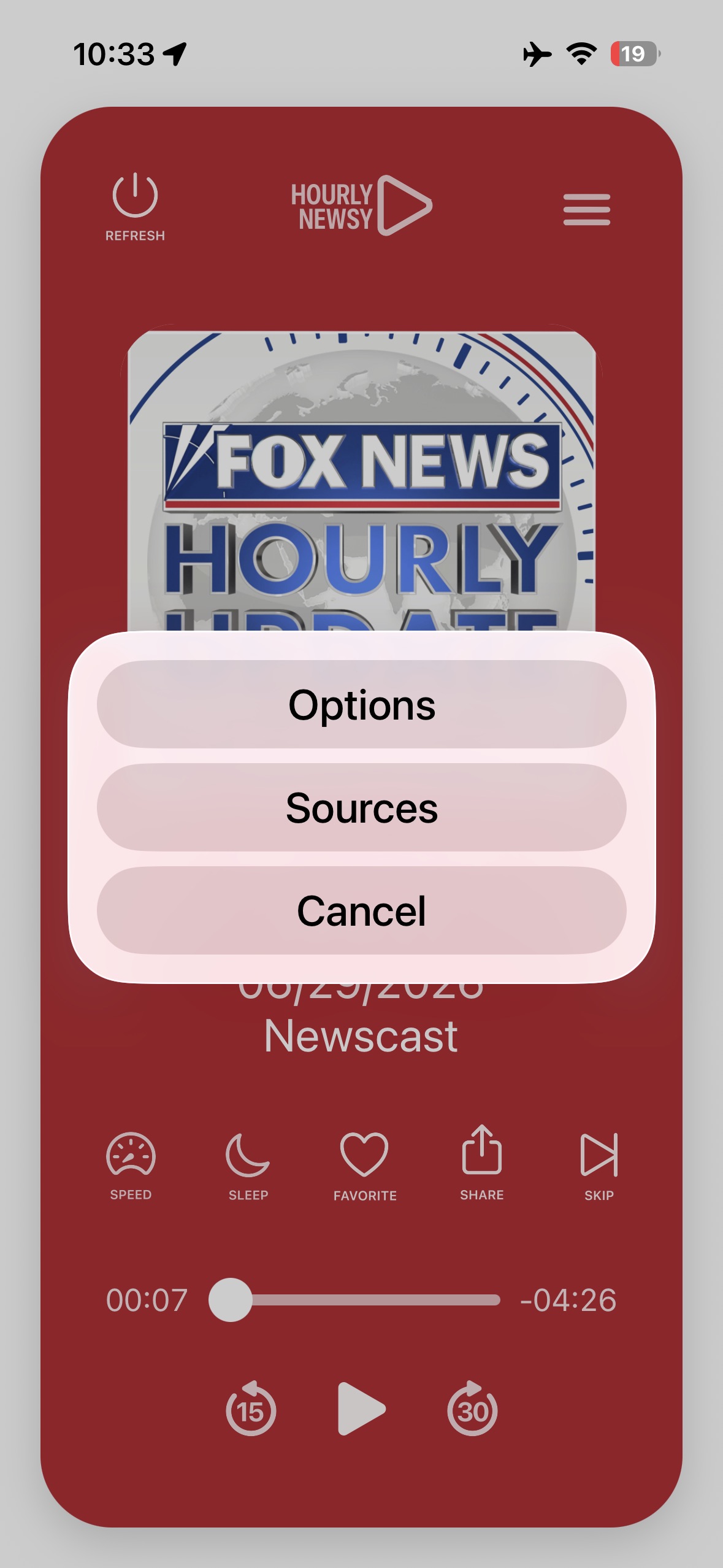 Options menu
