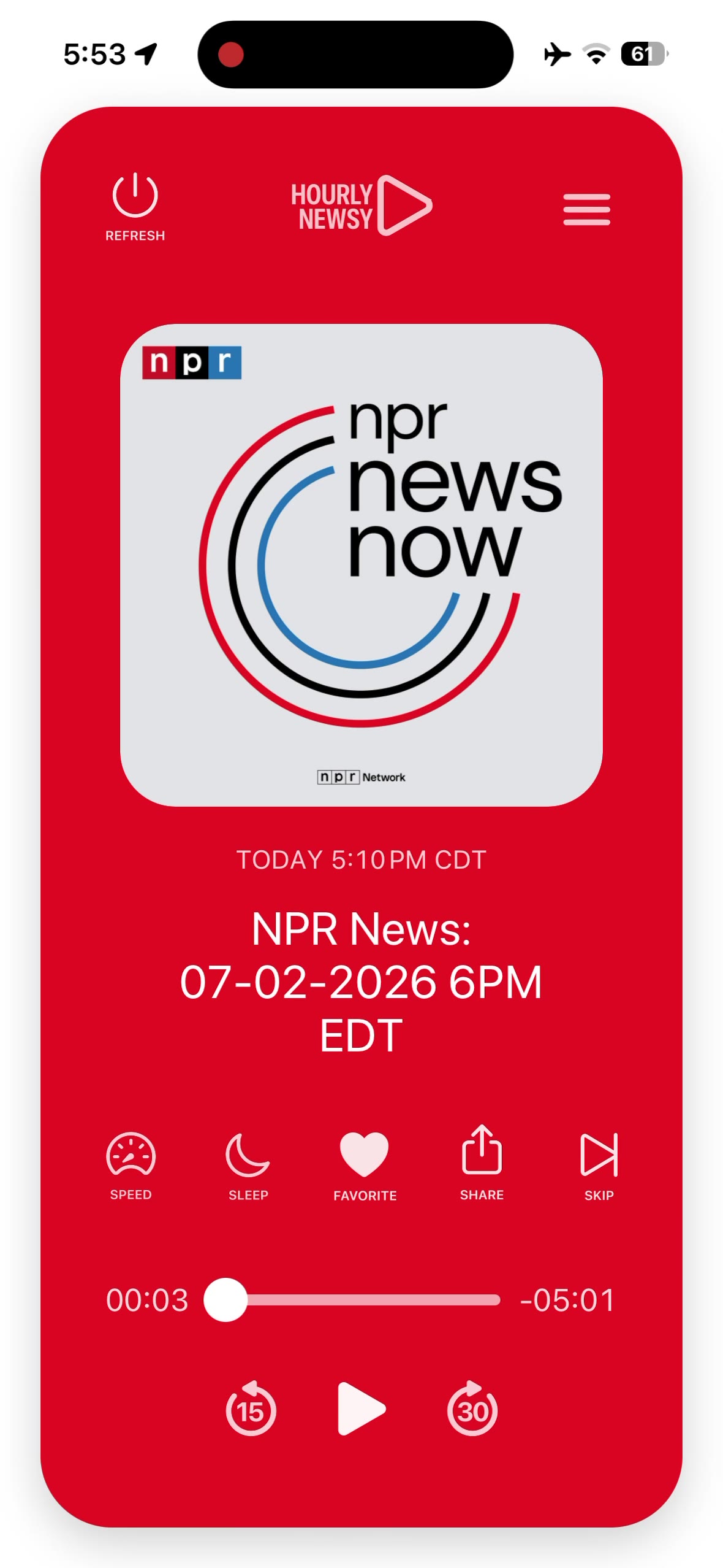 Hourly Newsy source swipe preview